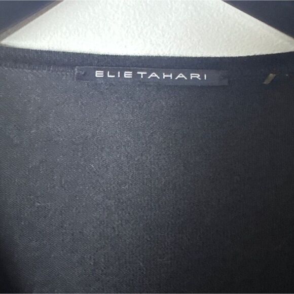 Elie Tahari Black Long Sleeve Button-Up Cardigan With Ruched Detail - Picture 3 of 6